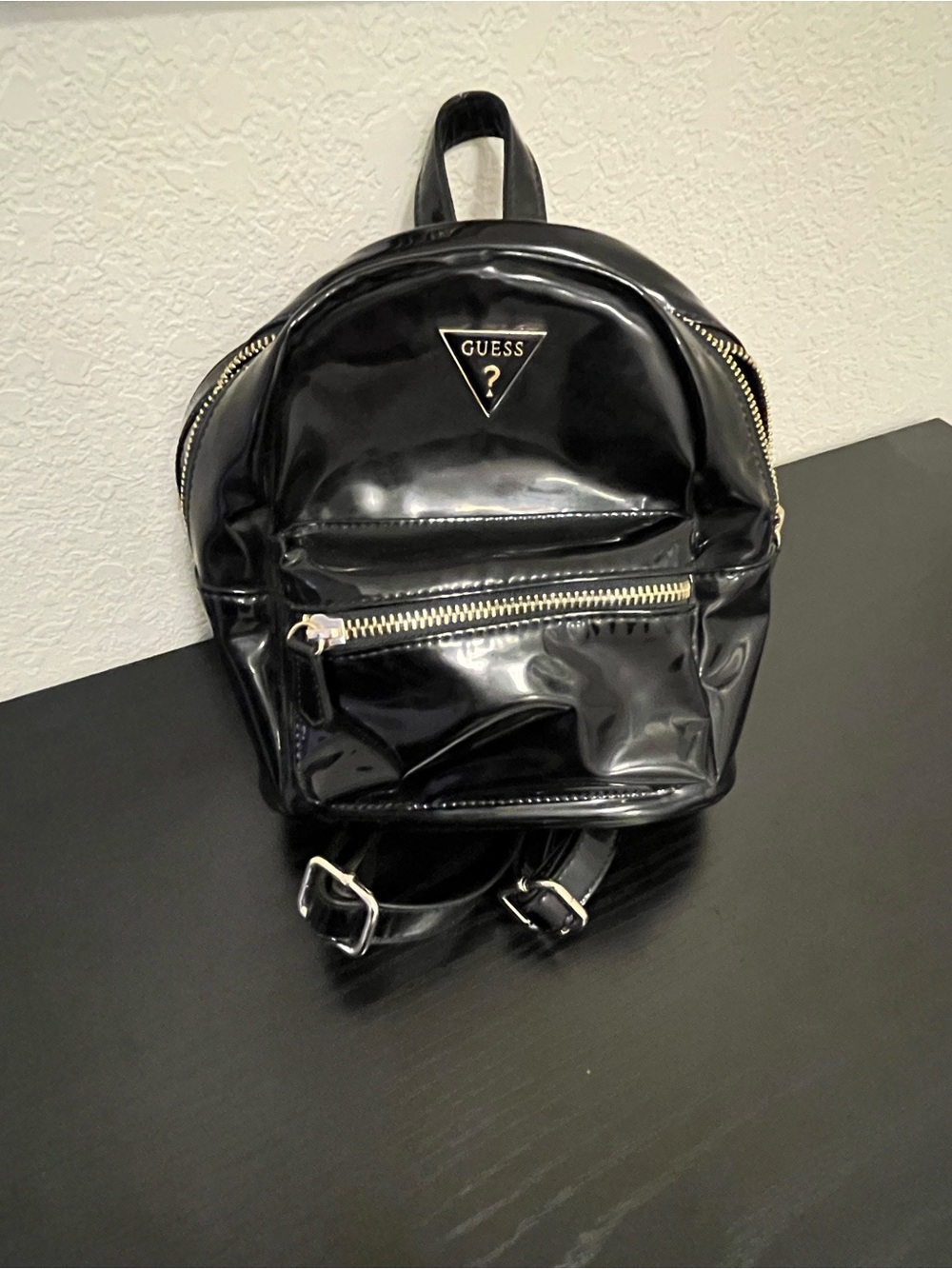 GUESS Black Patent Mini Backpack